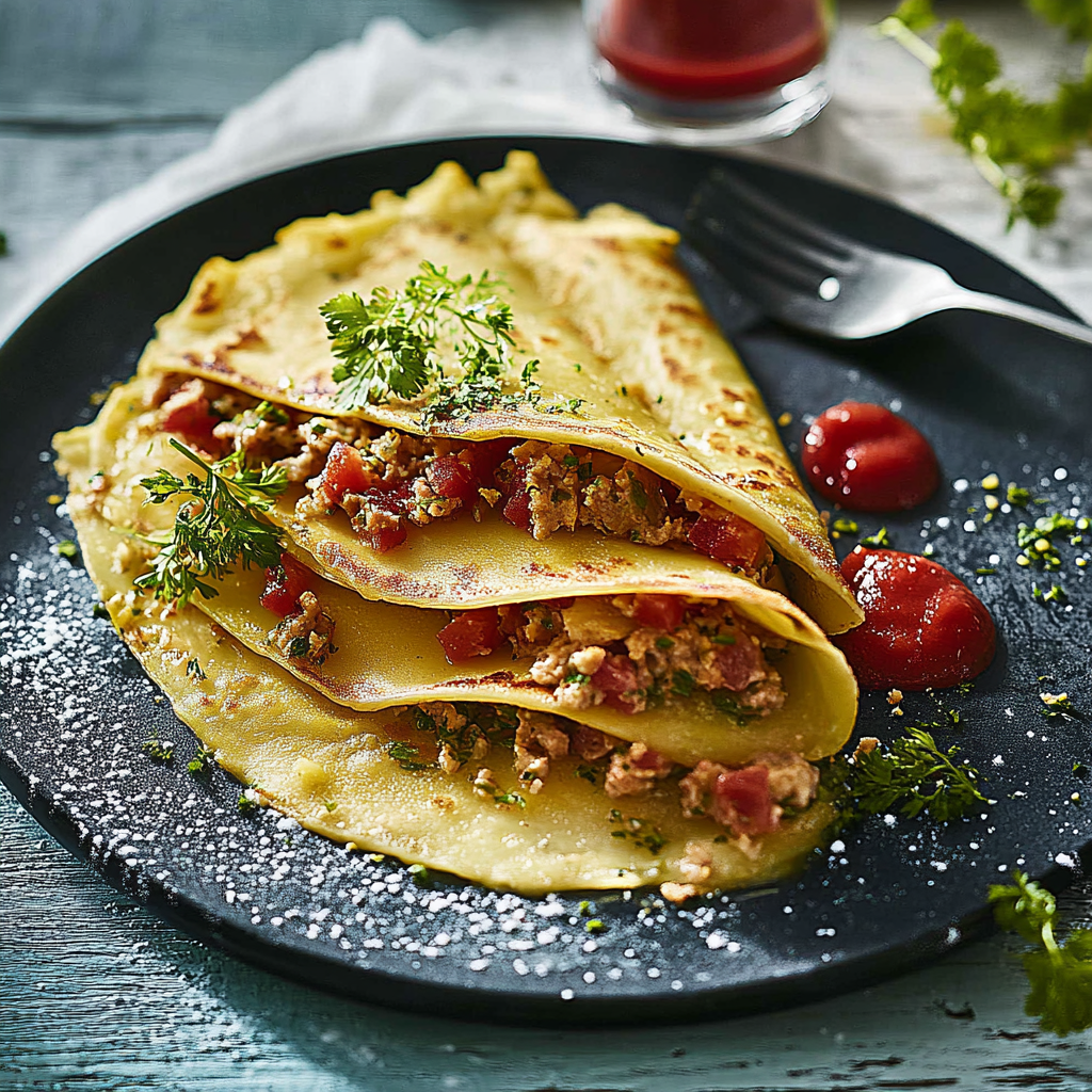Crêpes moelleuses à la viande et légumes