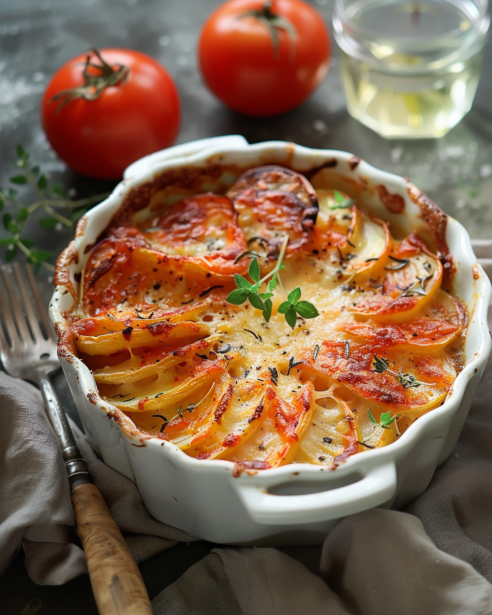 Délicieux Gratin de Pommes de Terre et Tomates à la Béchamel