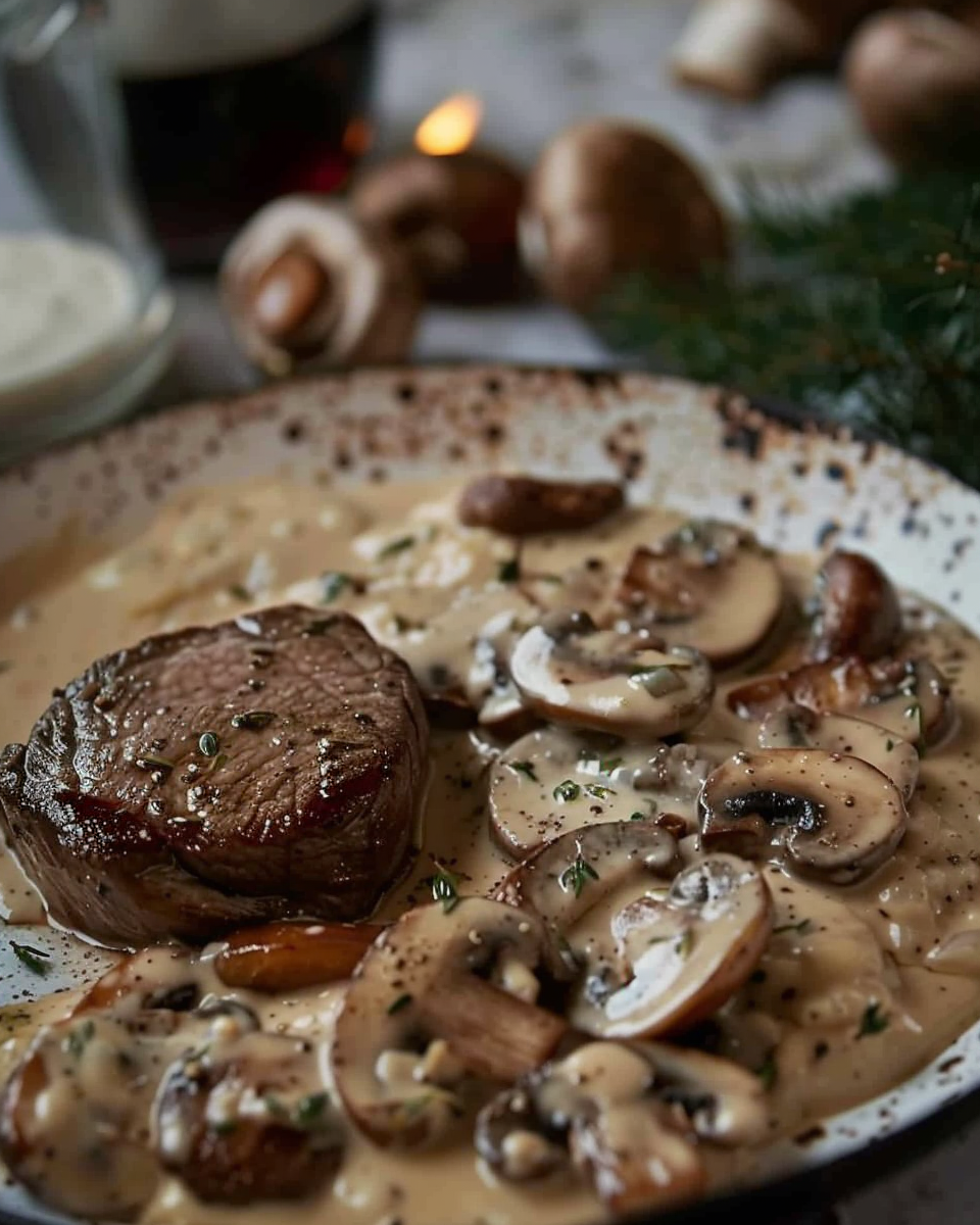 Filet Mignon au Boursin et Sauce aux Champignons