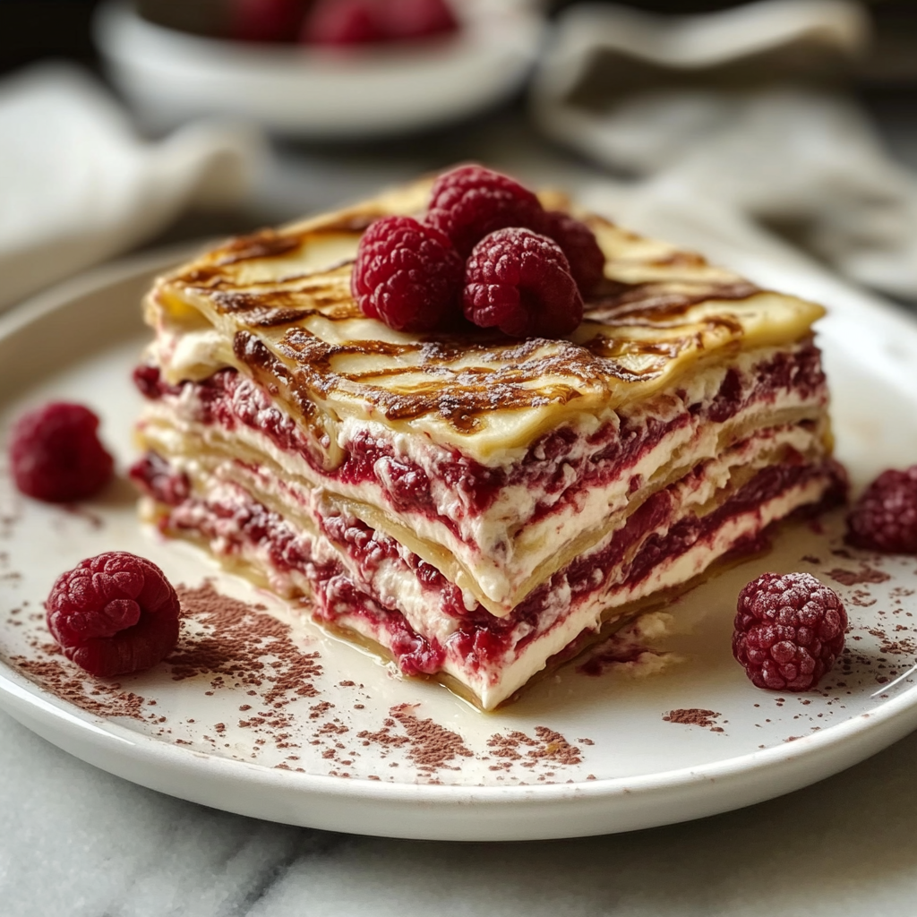 Lasagne Sucrée Chocolat Blanc et Framboises