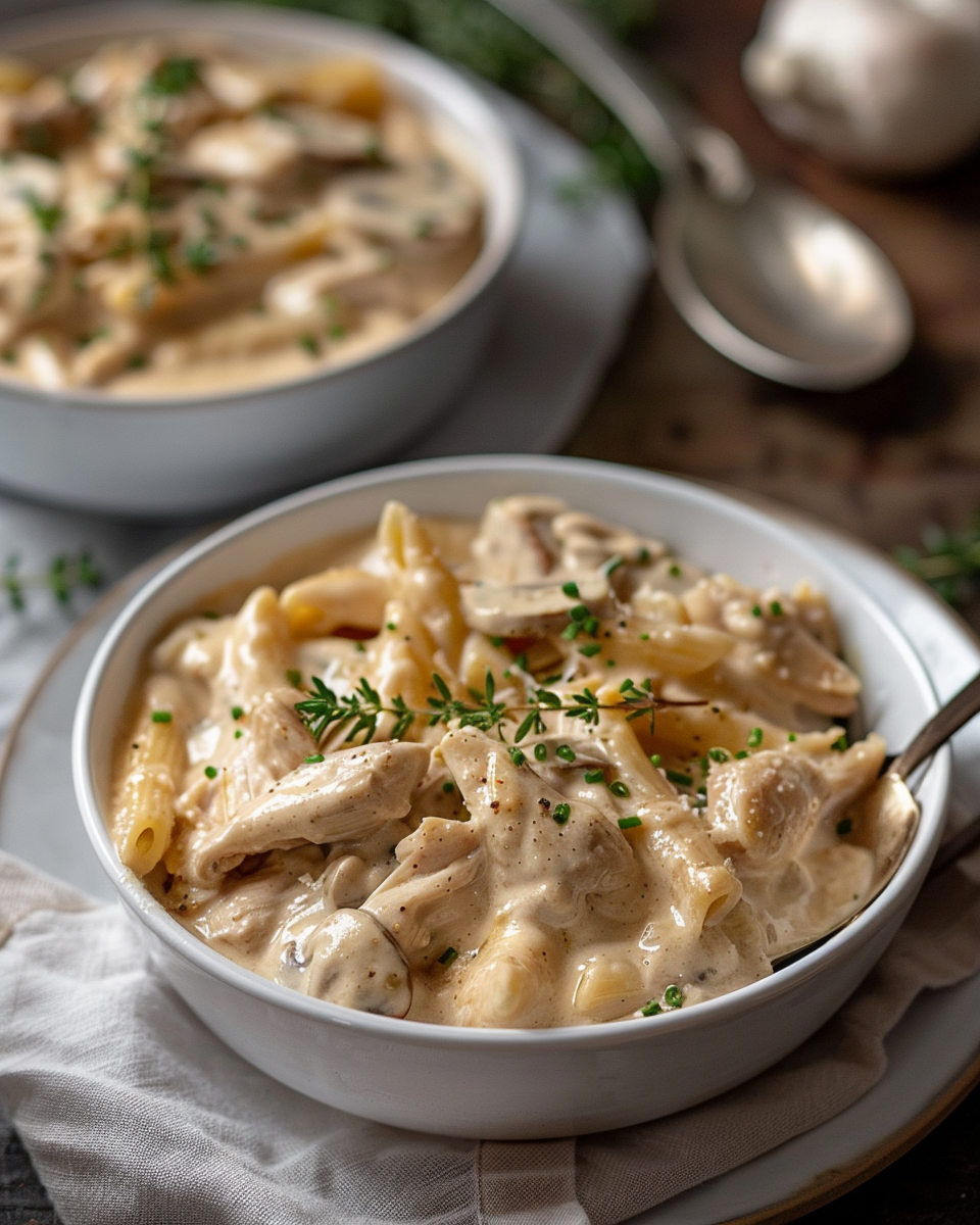 Pâtes Crémées au Poulet et Champignons