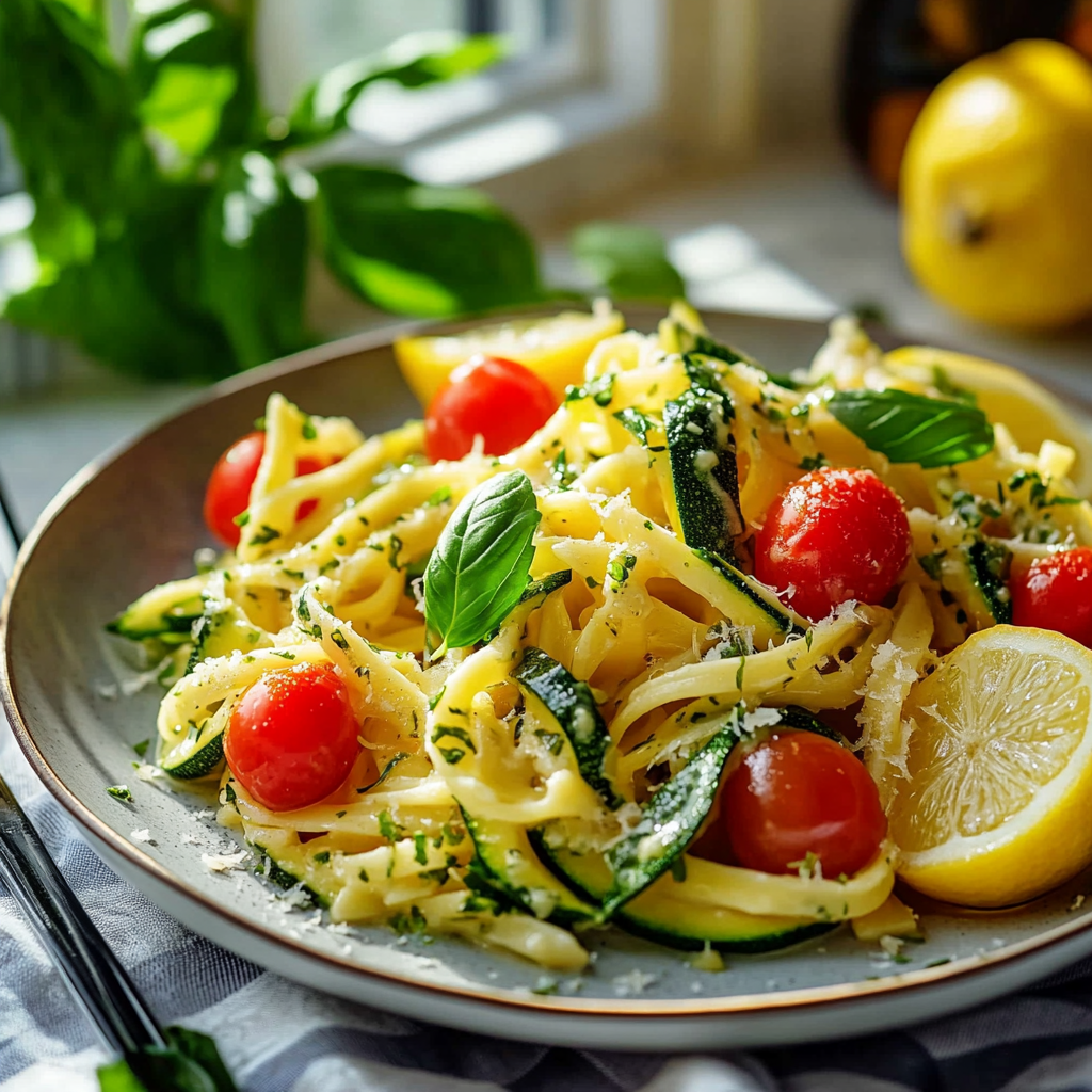 Pâtes Fraîches aux Courgettes, Tomates Cerise & Citron