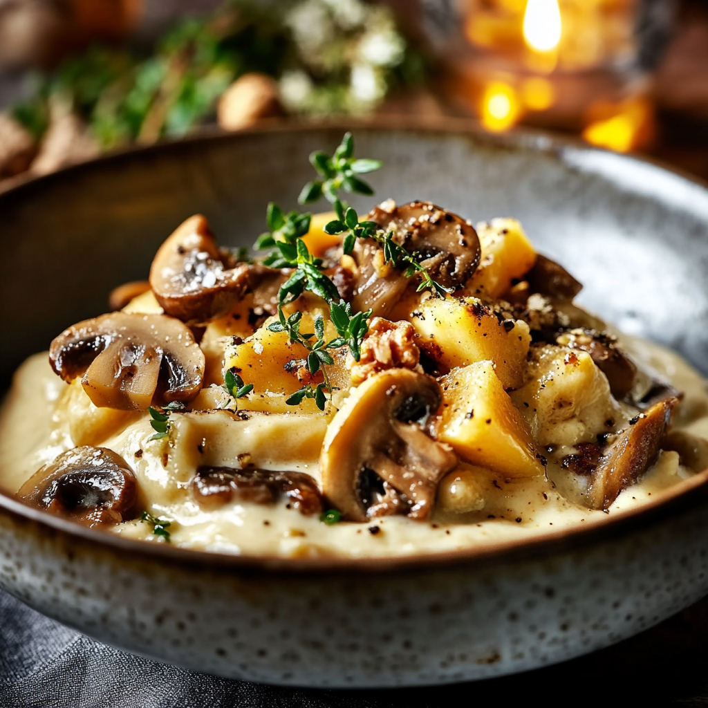 Pâtes à la Crème de Butternut et Champignons