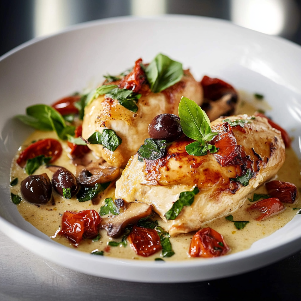 Poulet Crémeux aux Tomates et Olives