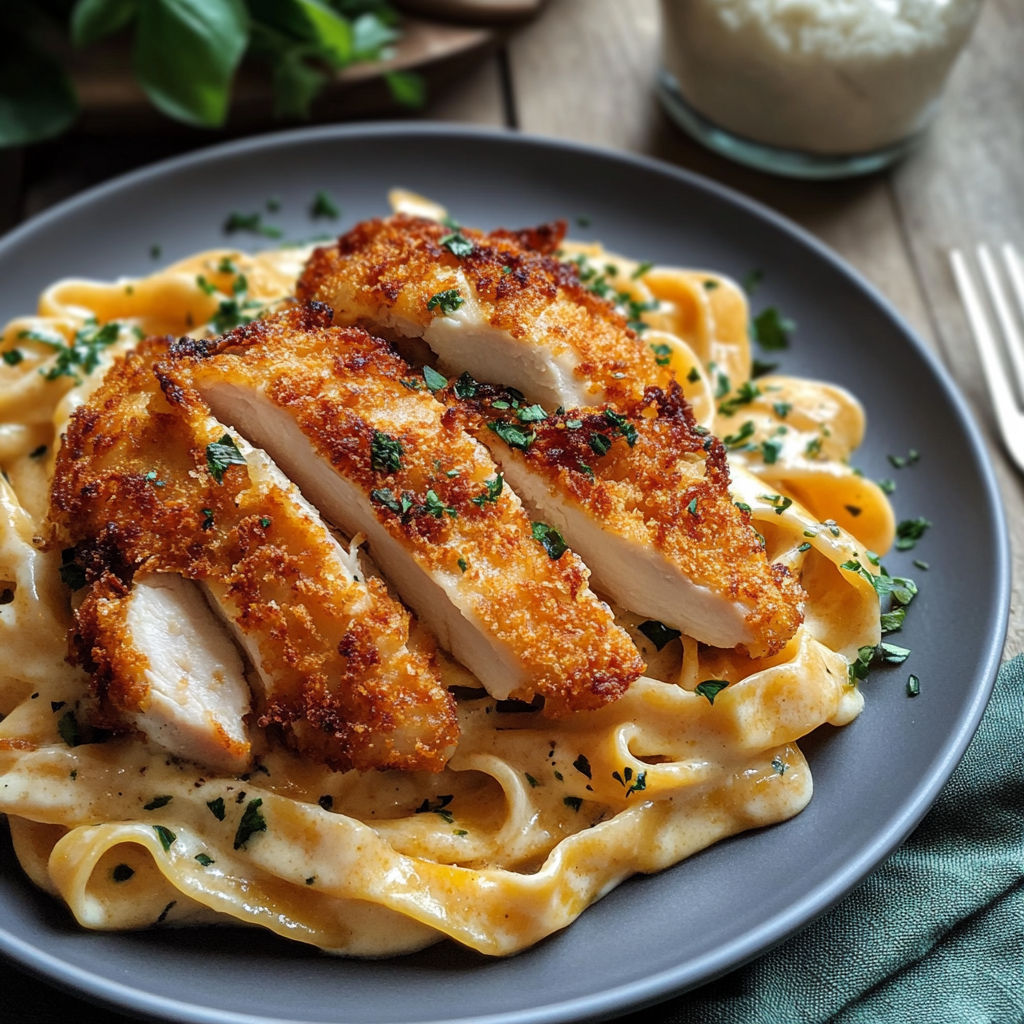 Poulet Crispy et Tagliatelles Alfredo