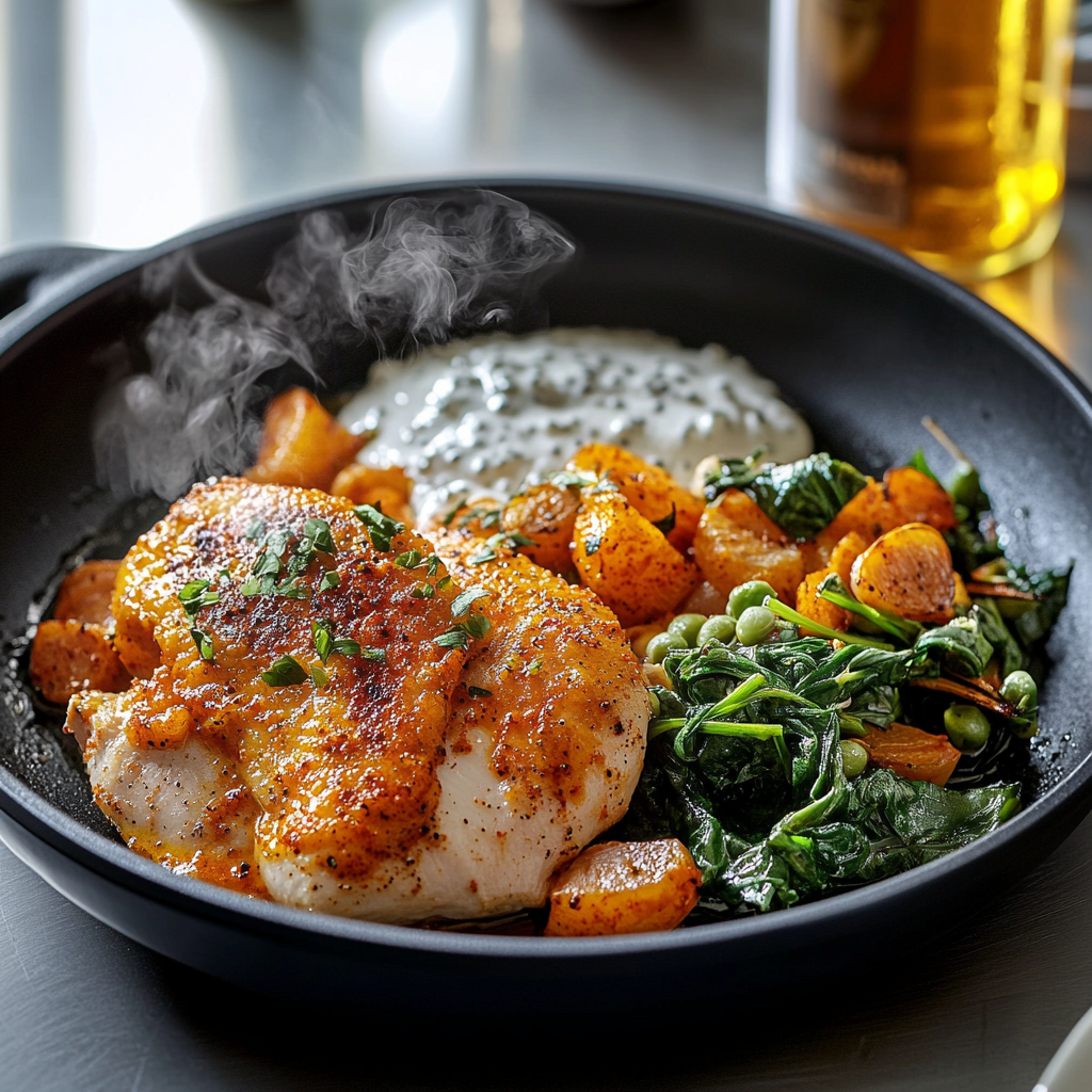 Poulet Fumé aux Épinards