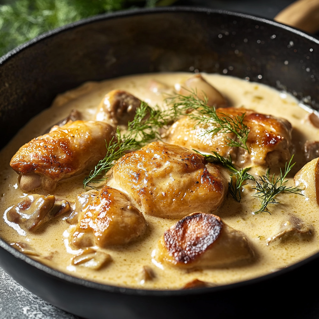 Poulet à la crème et moutarde