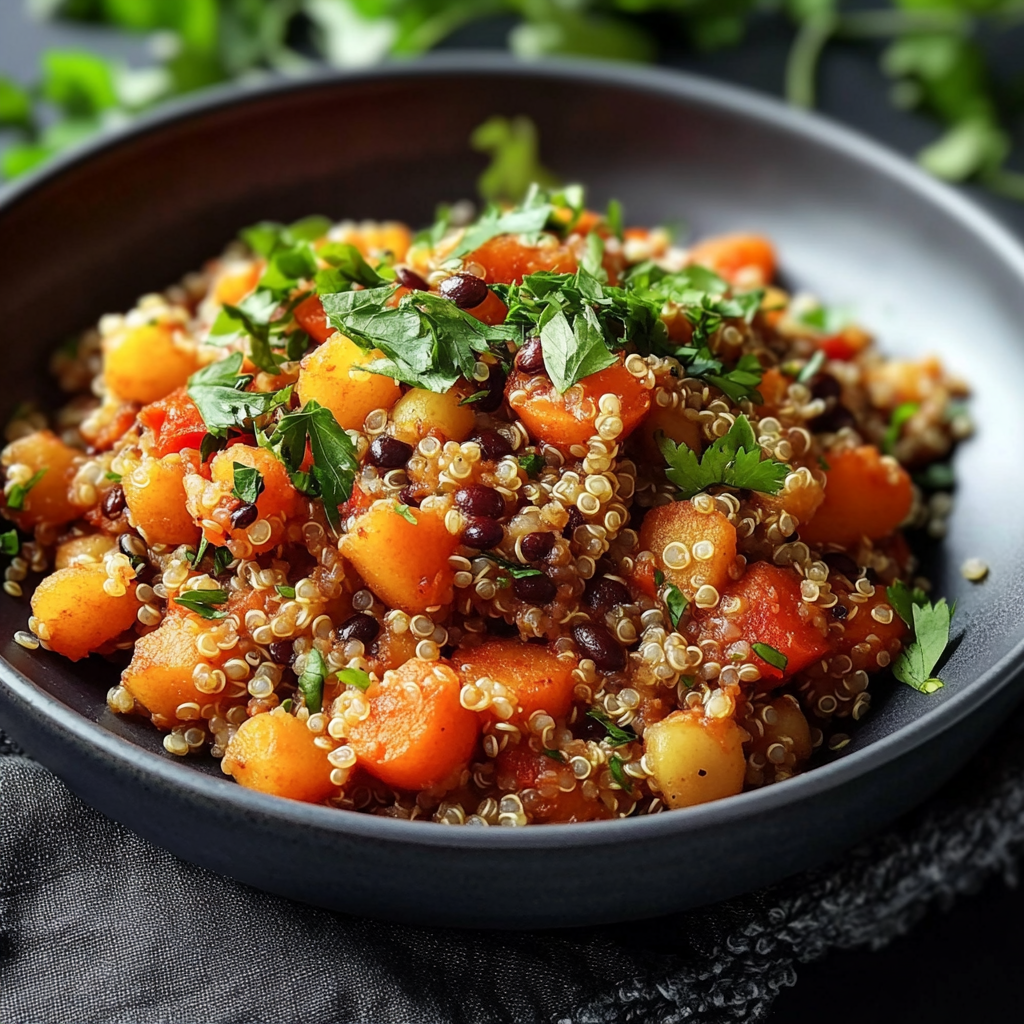 Quinoa et Boulgour Épicés aux Carottes et Pois Chiches