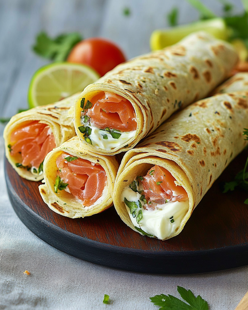 Rouleaux de Tortillas au Saumon et Crème Fraîche