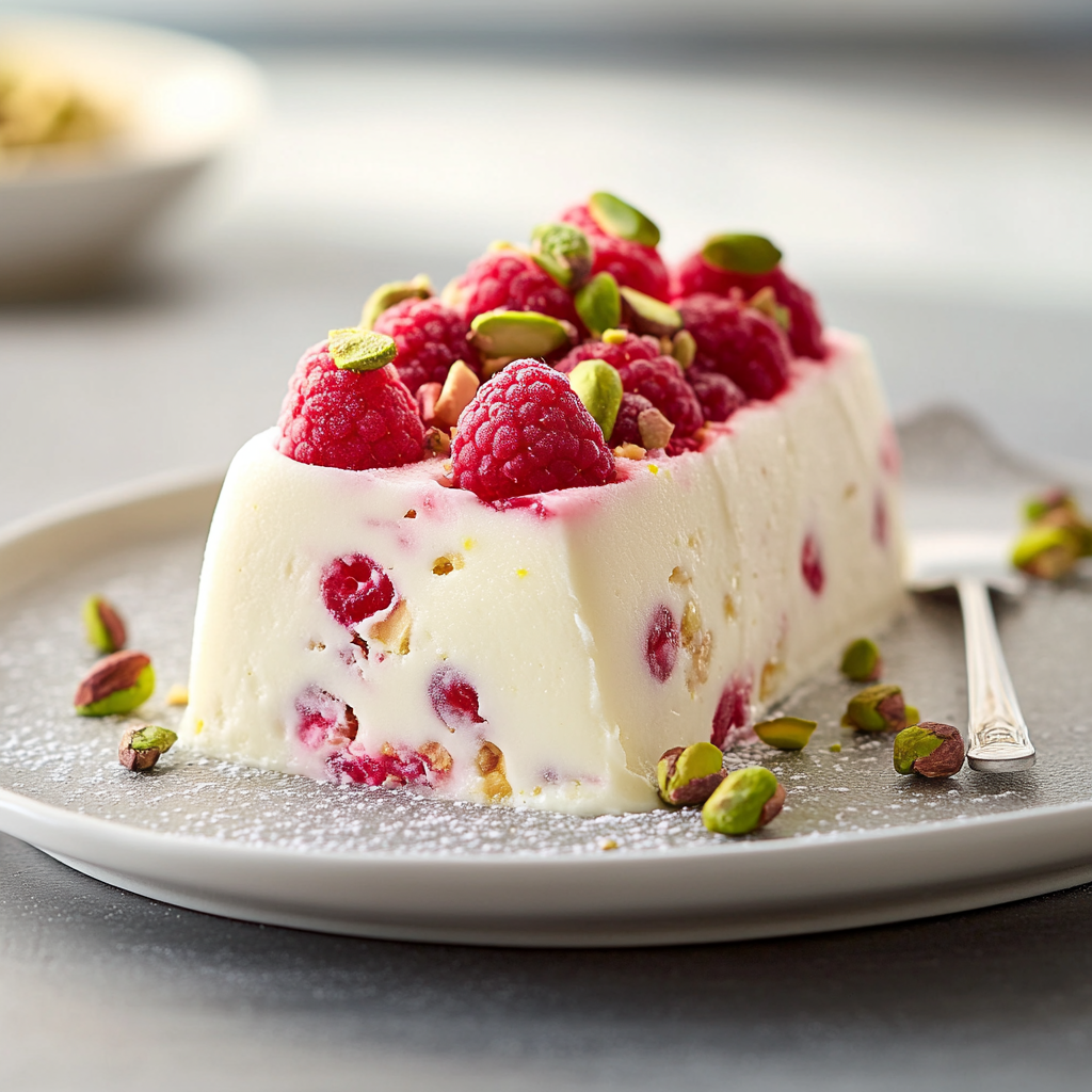 Semifreddo au Yaourt, Framboises et Pistaches