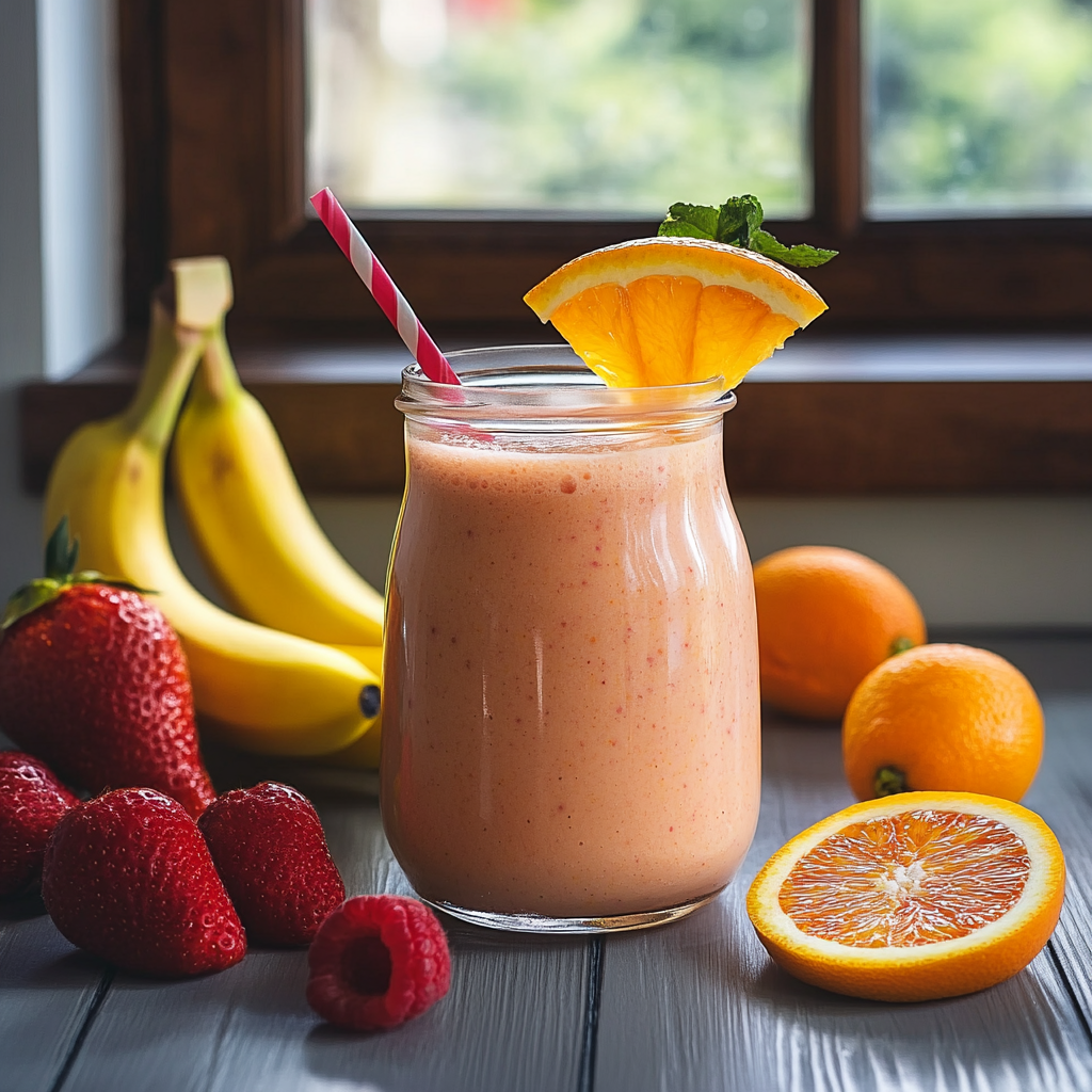 Smoothie Banane, Orange et Fraises