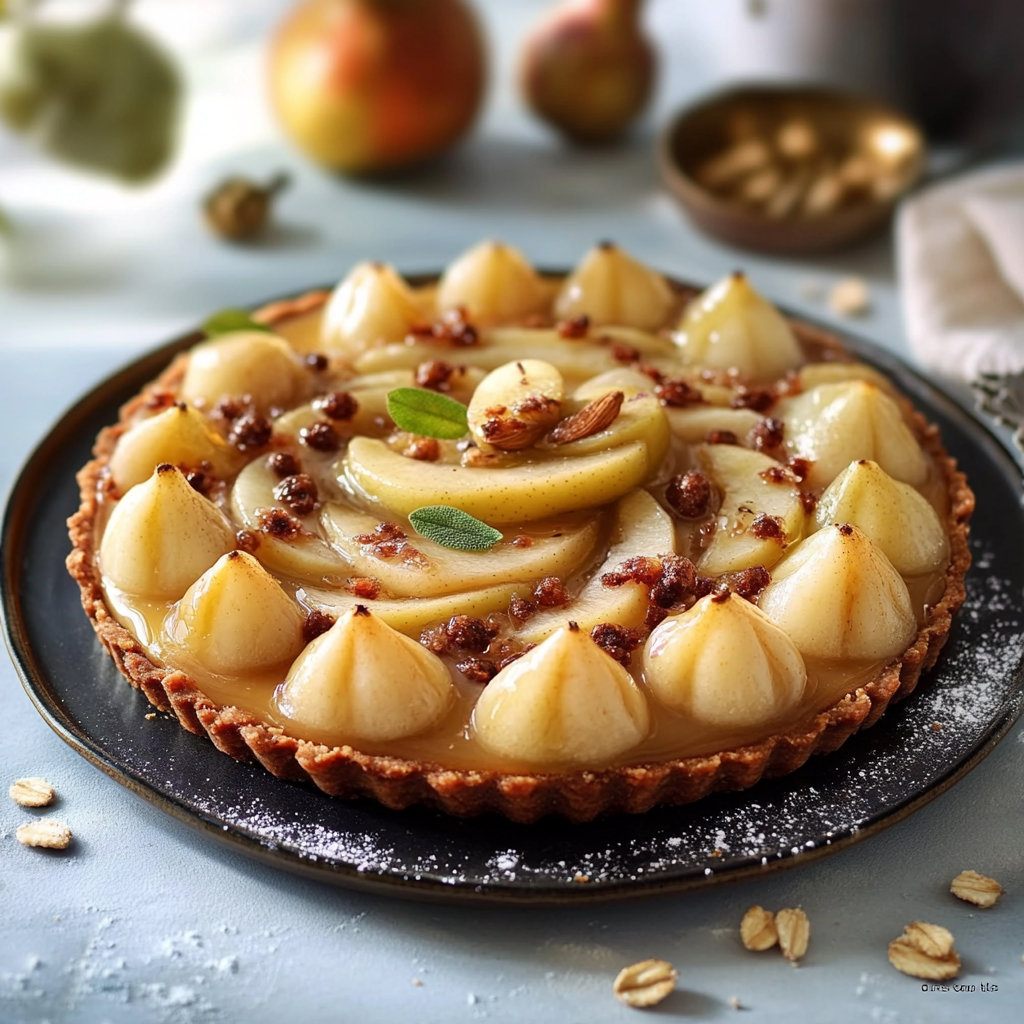 Tarte poires vanille et praliné noisette
