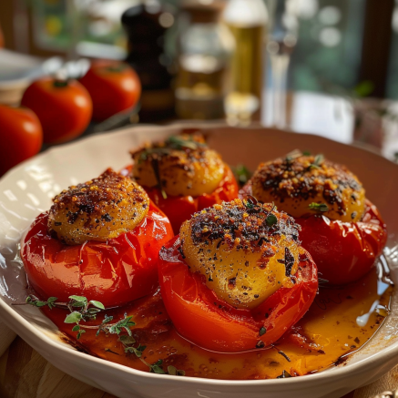 Délicieuses Pommes de Terre Farcies aux Tomates Cerise, à l’Ail et à la Dinde