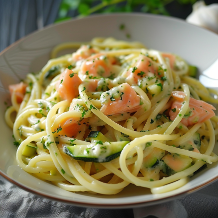 Délicieuses Spaghetti au Saumon Fumé et Courgettes