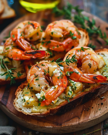 Délicieux Pain à l’Ail et au Fromage avec Crevettes Grillées