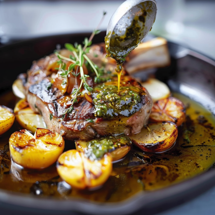 Gigot d’Agneau aux Herbes avec Sauce à l’Ail