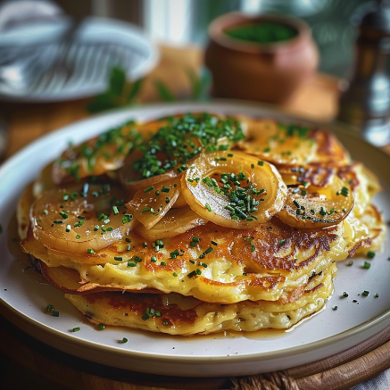 Recette de Pancakes Salés aux Pommes de Terre, Oignons et Mozzarella