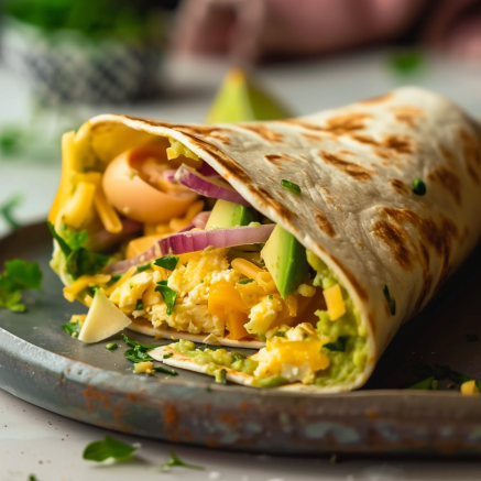 Recette facile de Wrap à l’Avocat, Cheddar et Œufs Brouillés