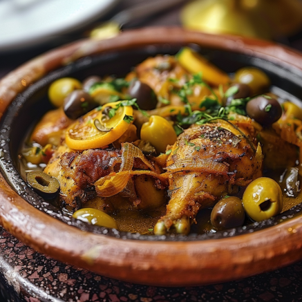 Tajine Marocain Authentique au Poulet, Citrons Confits & Olives