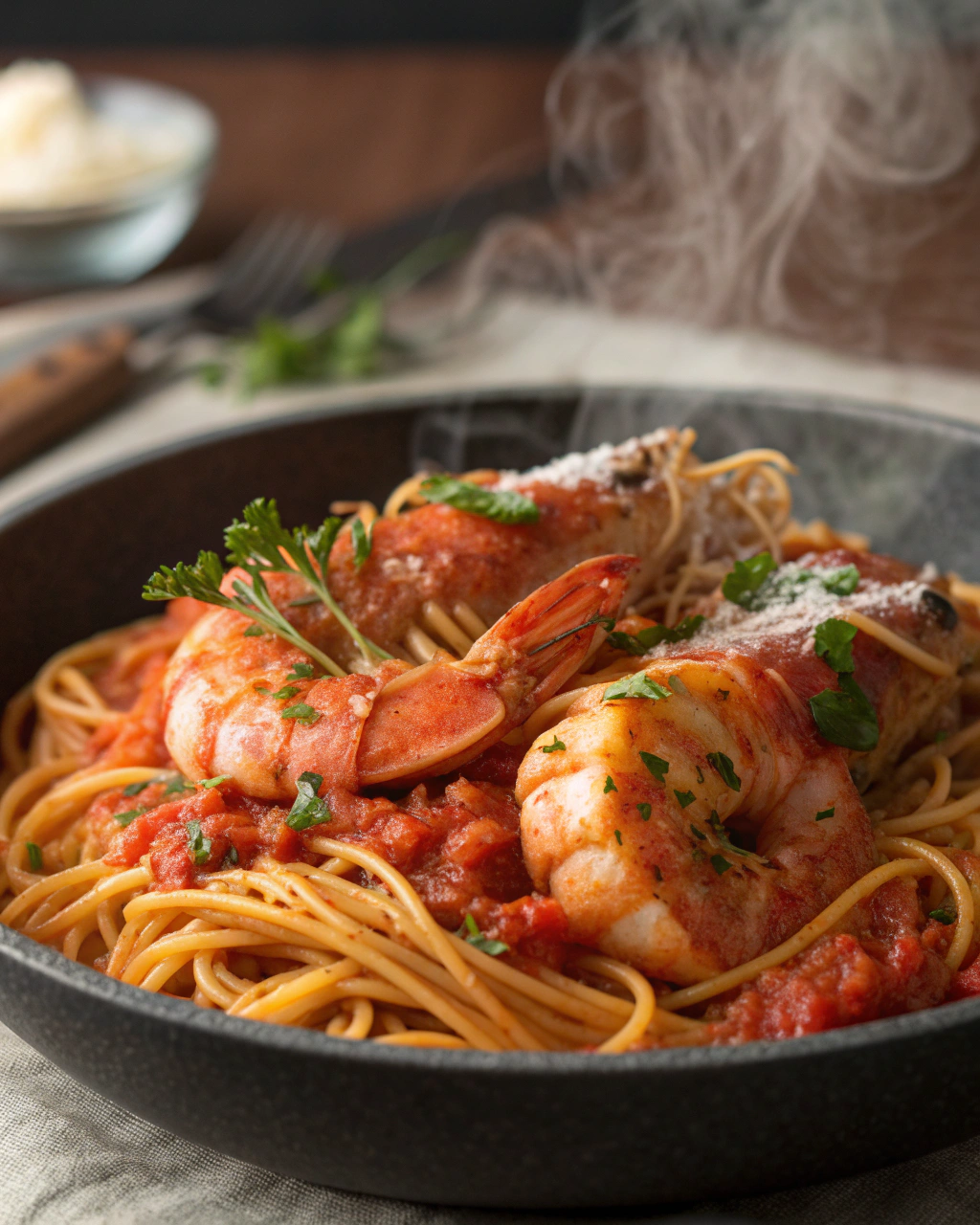 Spaghettis Langoustines Tomates