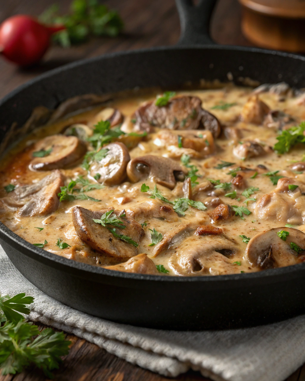 Bœuf Stroganoff crémeux aux champignons fondants
