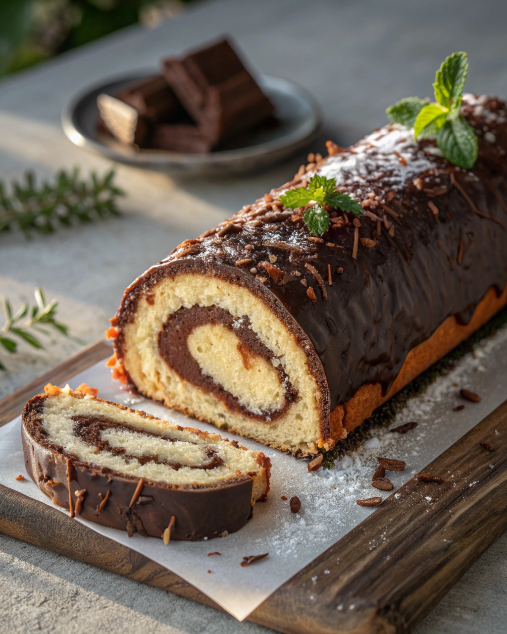Bûche roulée avec chocolat et coco