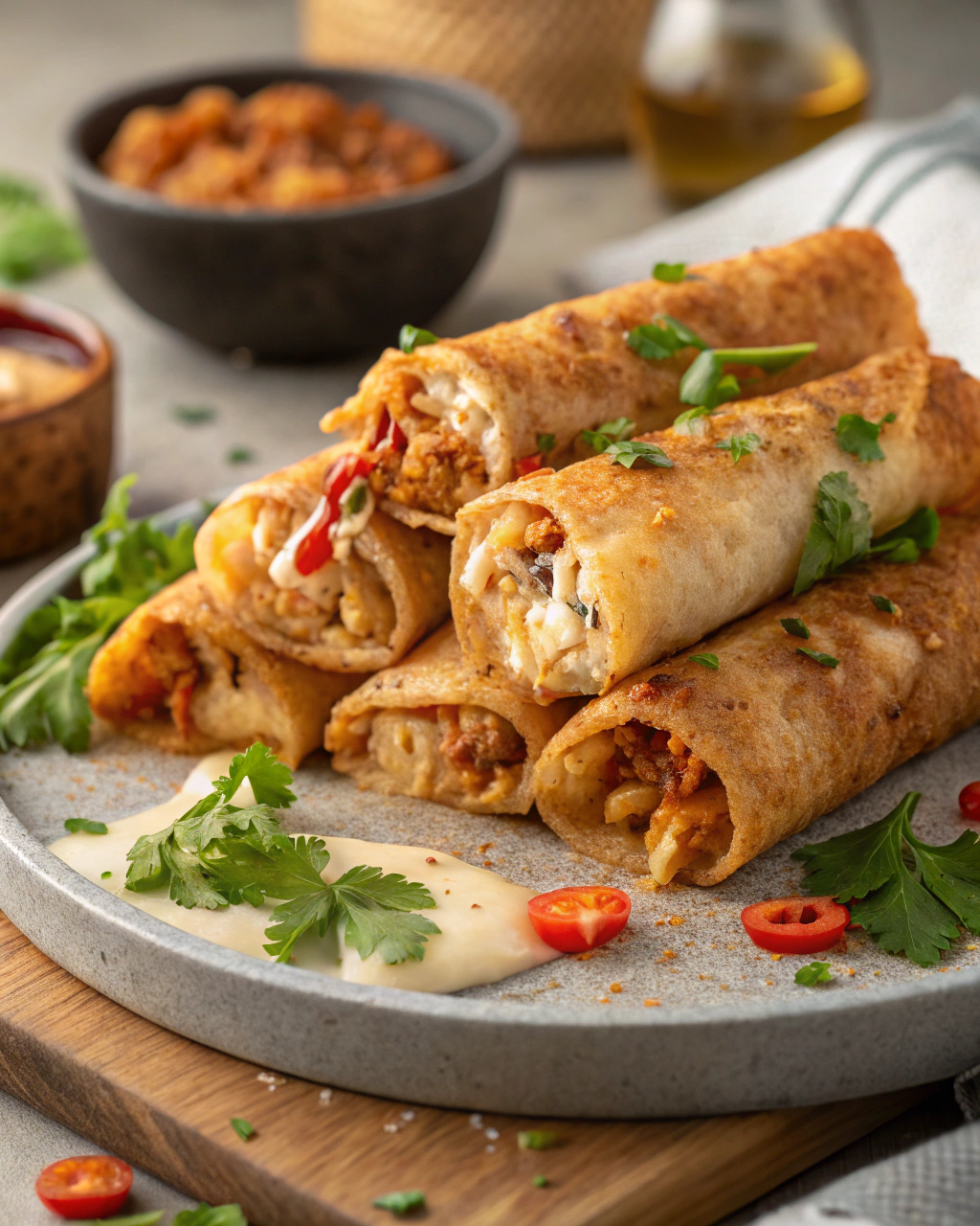 Cigarillos croustillants au poulet, fromage et curry  un apéro plein de saveurs.