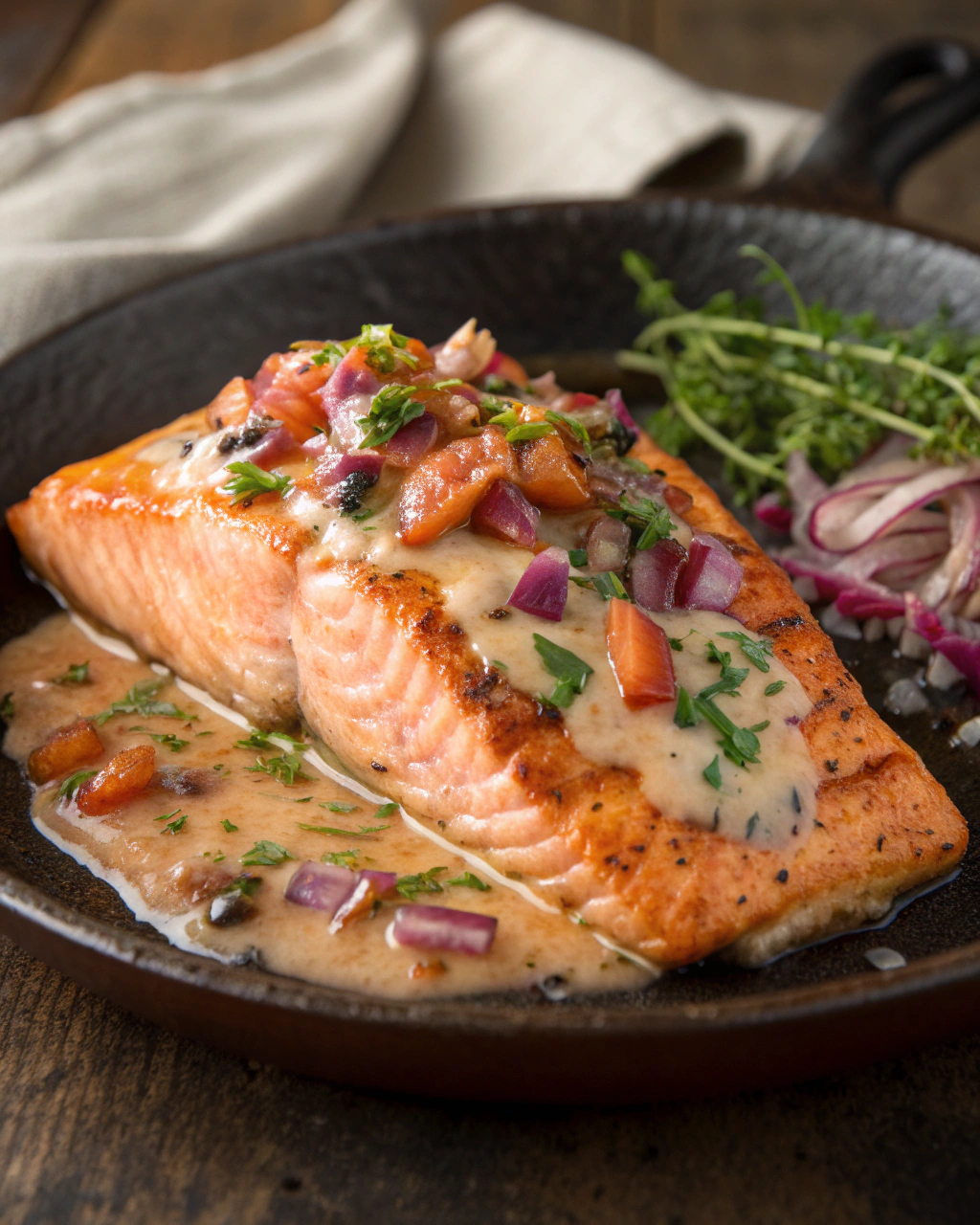 Pavé de saumon grillé avec sauce aux échalotes