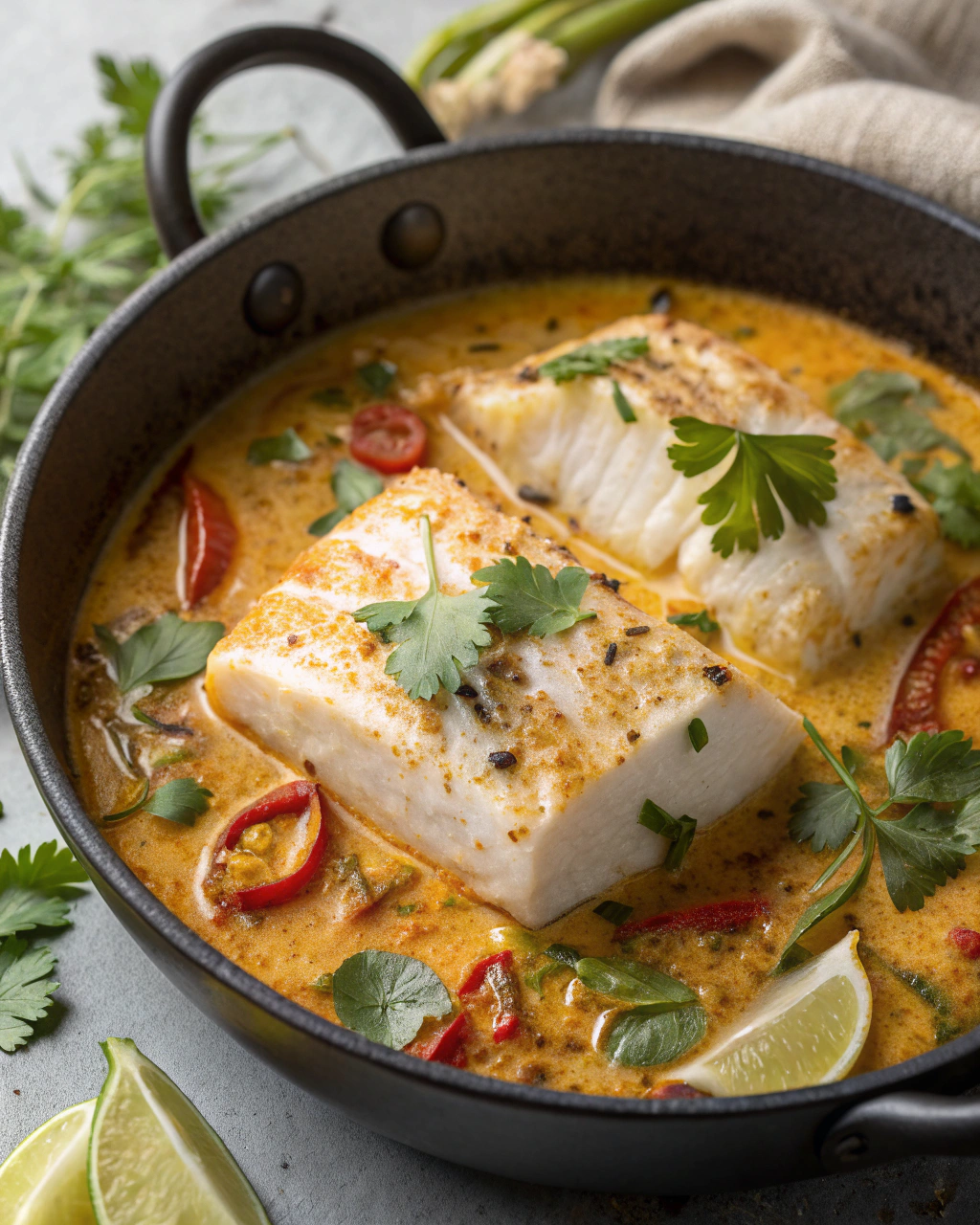 Créole du cabillaud mijotée dans un mélange dépices colombo et lait de coco