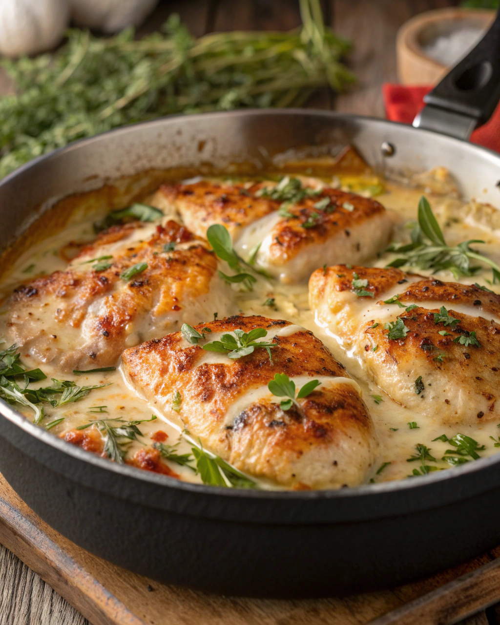 Poulet Sauce Boursin à lAil et Fines Herbes