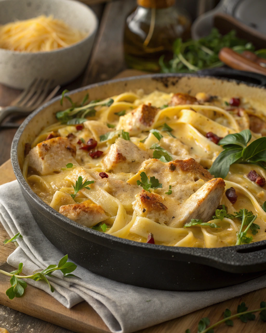 Pâtes au poulet et moutarde