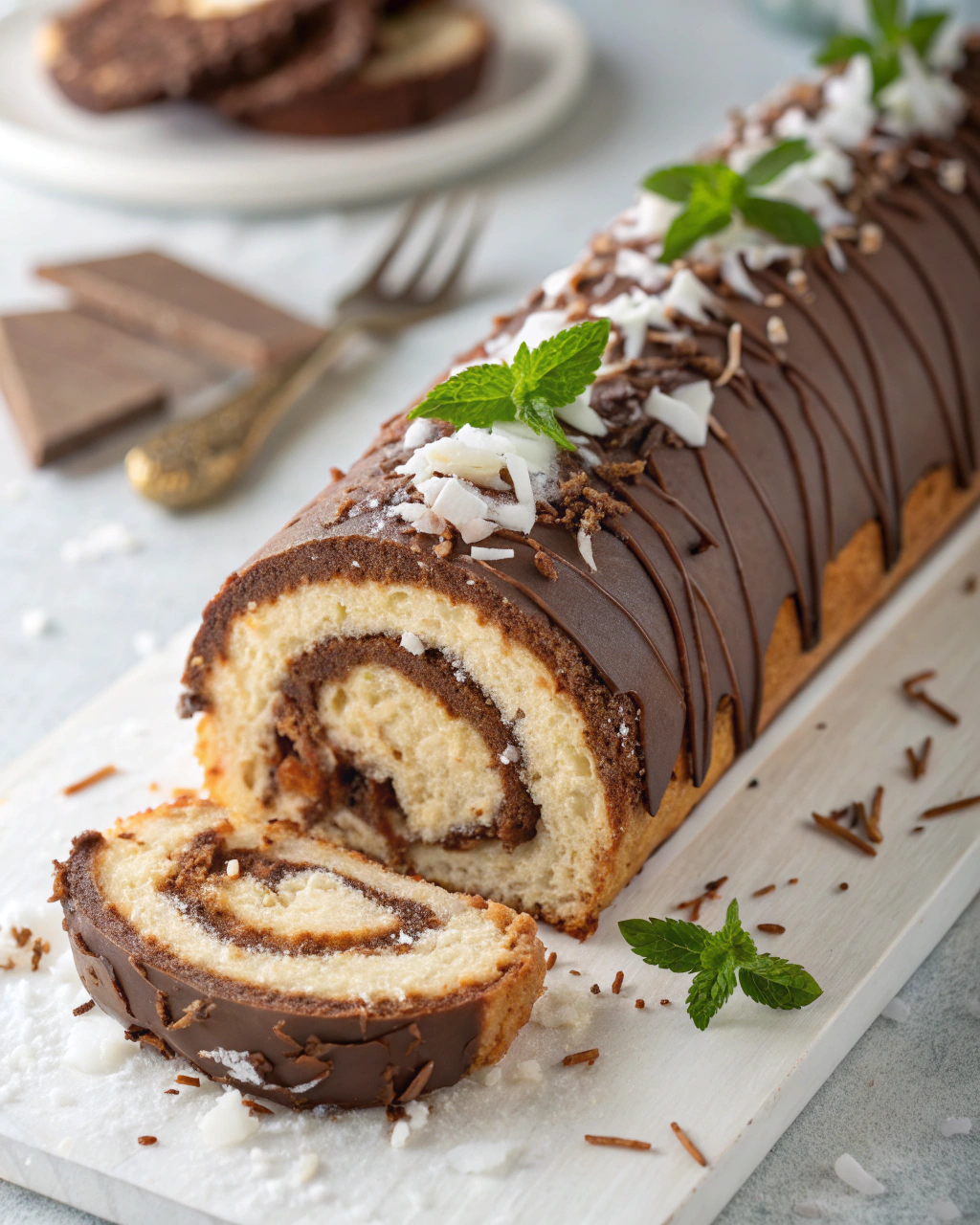 Bûche roulée avec chocolat et coco