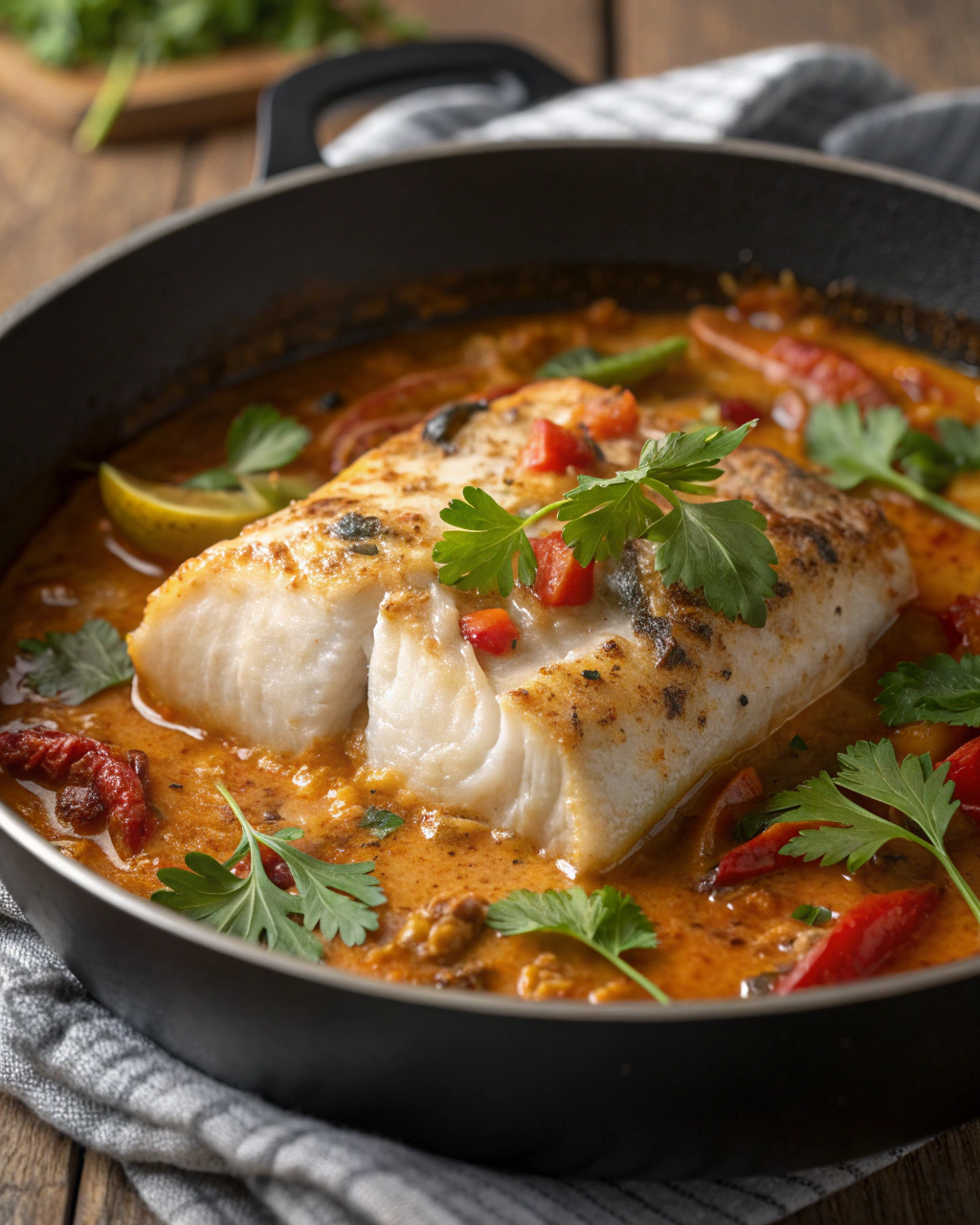 Créole du cabillaud mijotée dans un mélange dépices colombo et lait de coco