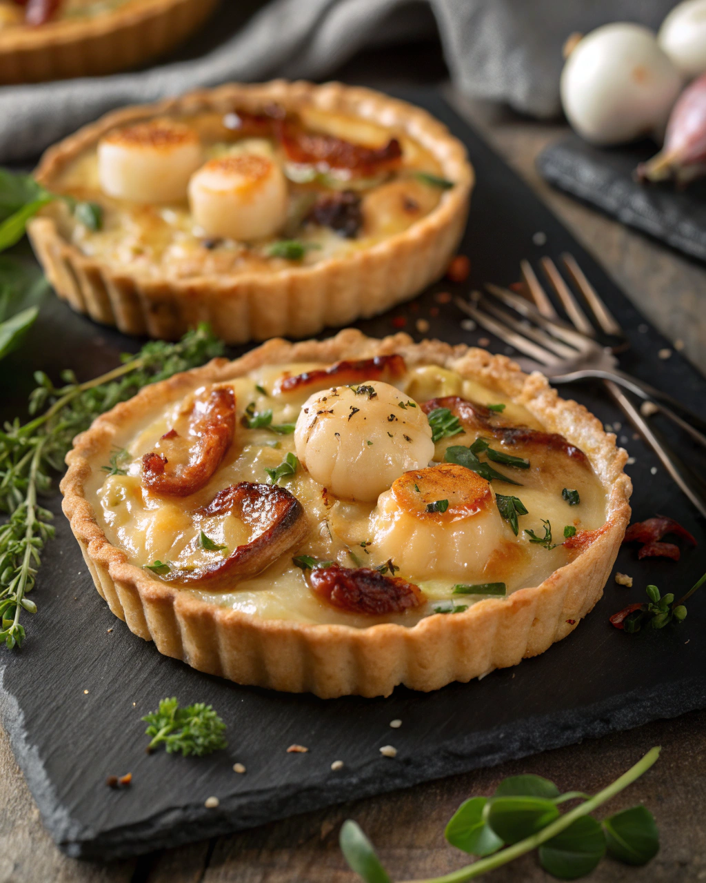 Tartelettes aux Coquilles Saint-Jacques sur Fondue de Poireaux