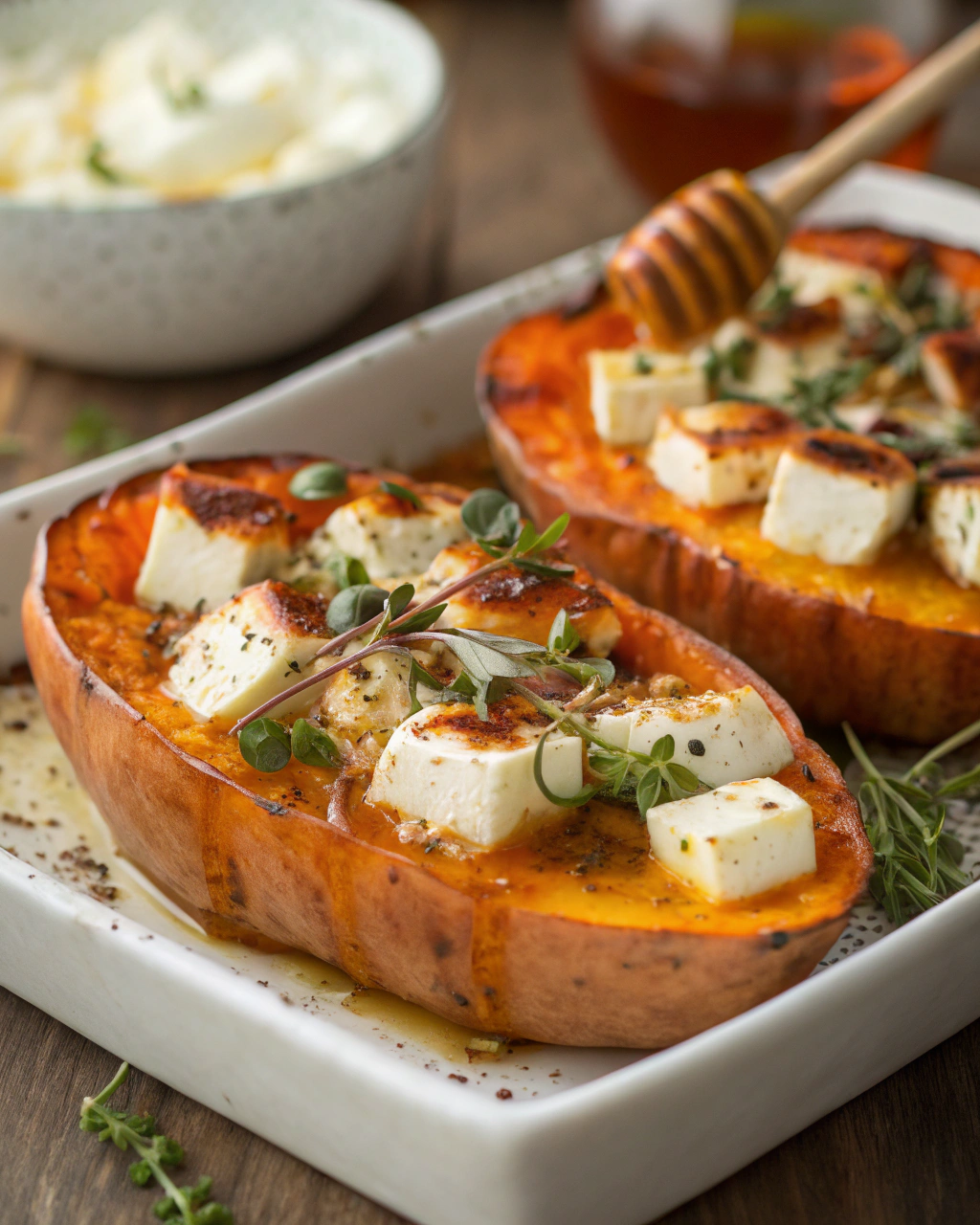 Patates Douces Rôties au Chèvre et au Miel