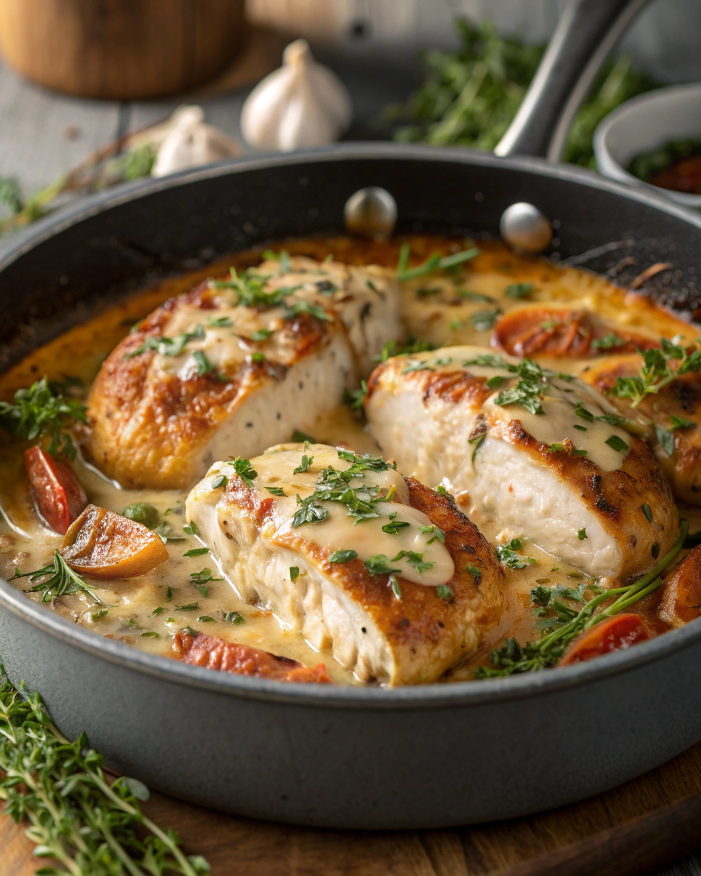Poulet Sauce Boursin à lAil et Fines Herbes