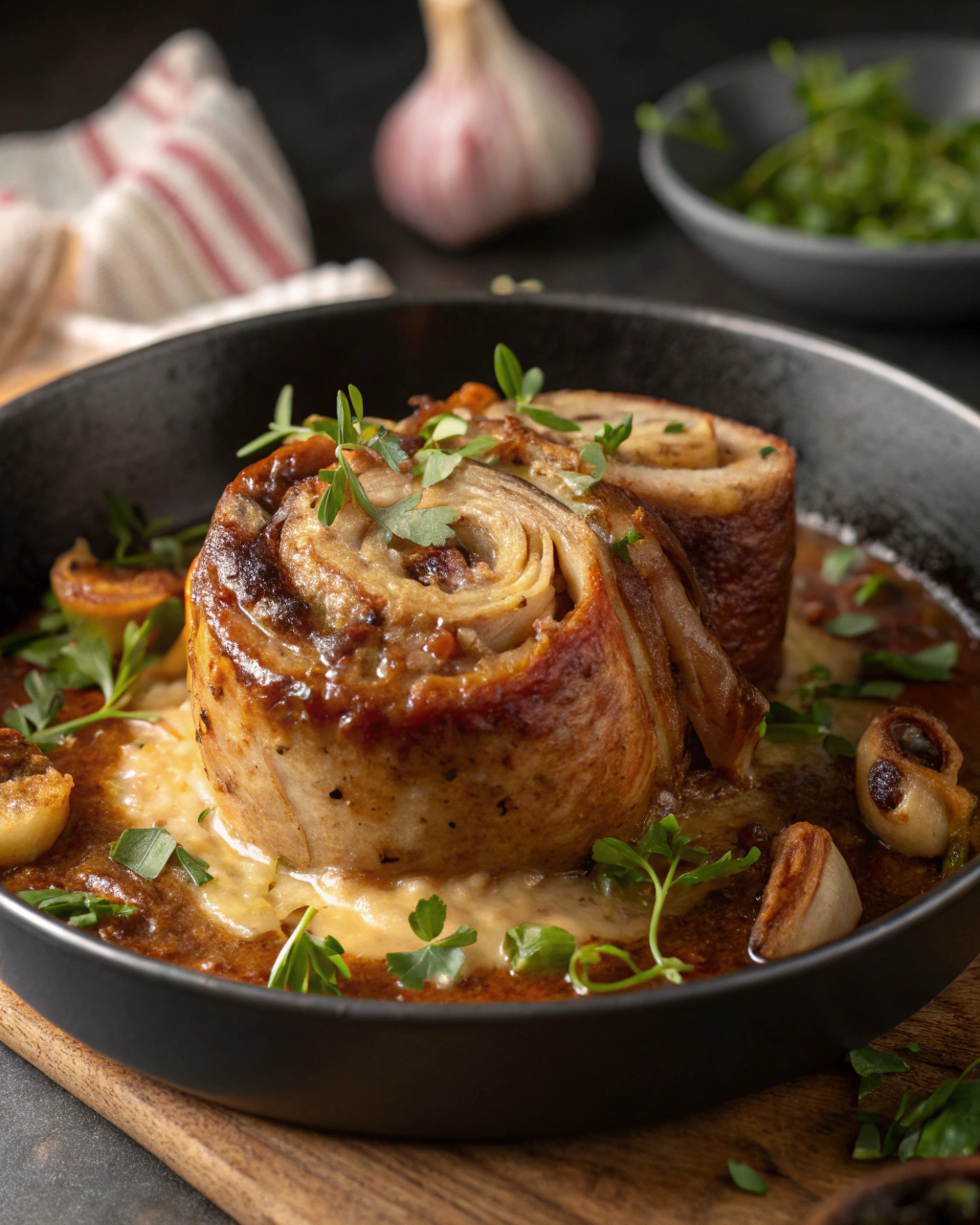 Rouelle de porc confite à la sauce ail et oignons : le régal rustique qui fond dans la bouche