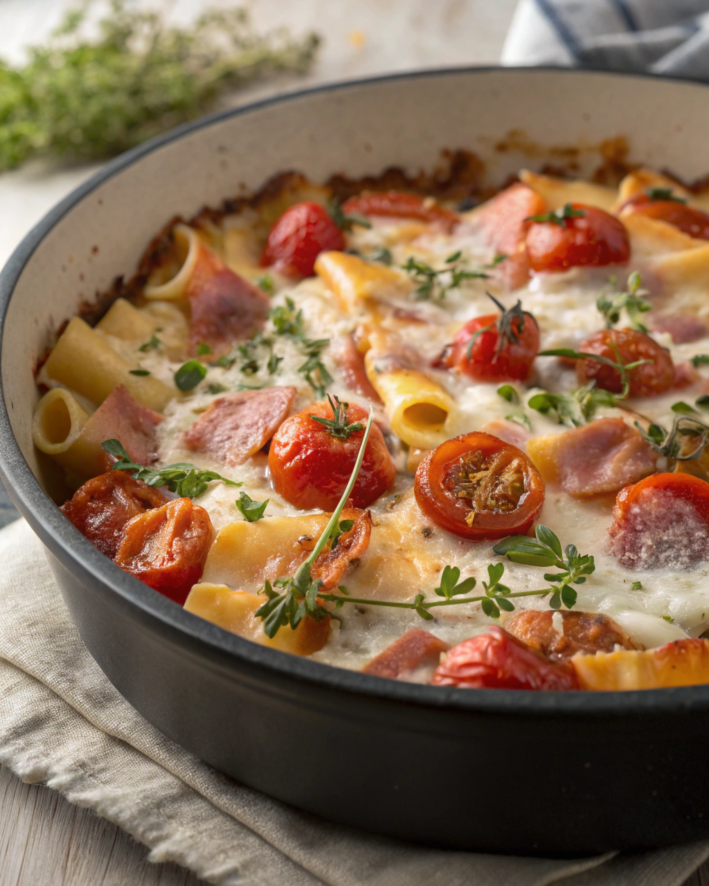Pâtes crémeuses au Boursin, lardons et tomates cerises