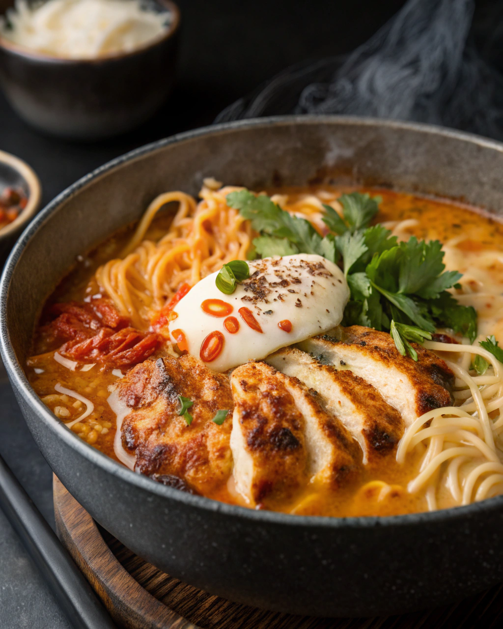 Ramen poulet épicé ail crémeux