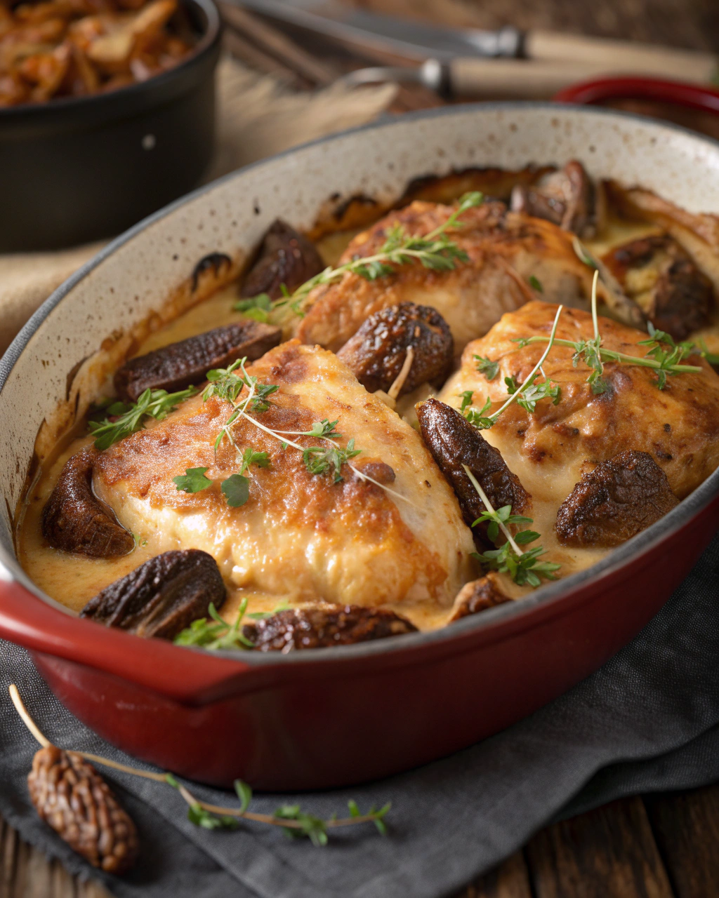 Cassolettes de Suprême de Volaille aux Morilles et Sauce Crémeuse