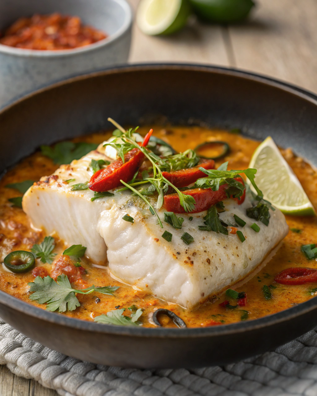 Créole du cabillaud mijotée dans un mélange dépices colombo et lait de coco