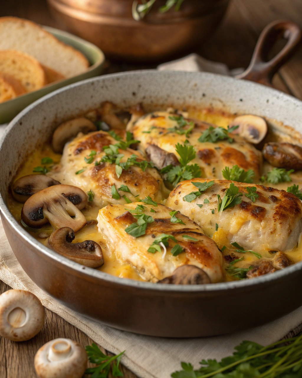 Recette Blancs de poulet aux champignons à la moutarde