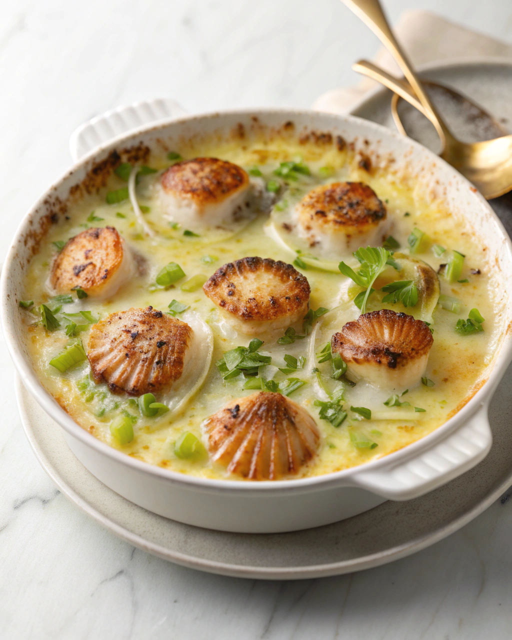 Coquilles Saint-Jacques à la Fondue de Poireaux