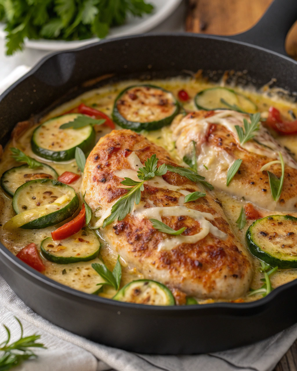 poulet à la crème de courgettes au poivre