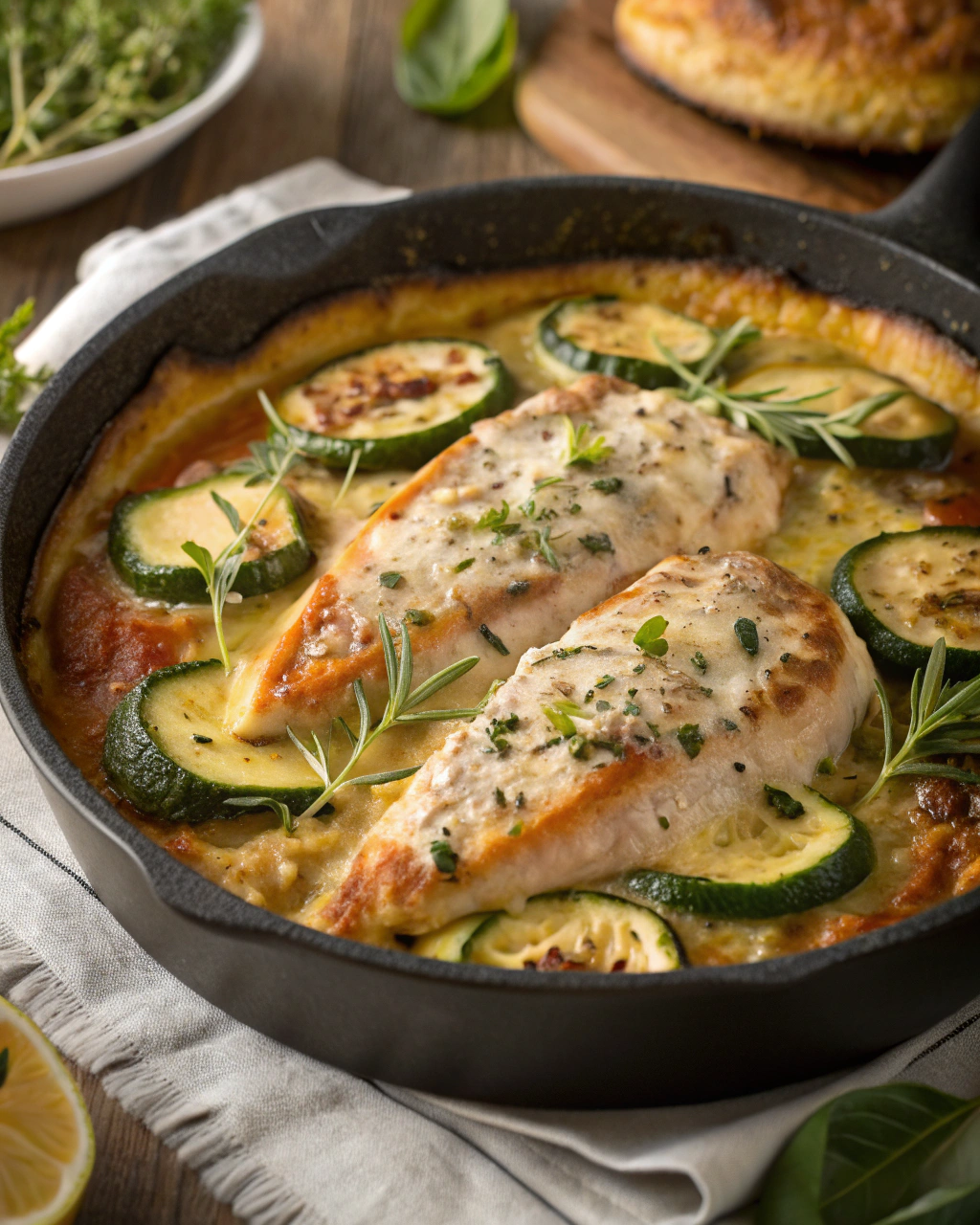 poulet à la crème de courgettes au poivre