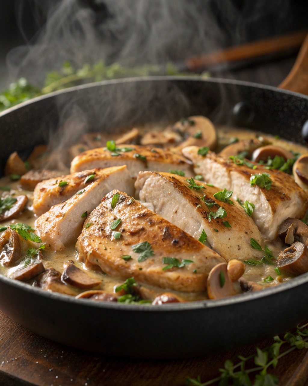 Aiguillettes de Poulet Crémeuses aux Champignons