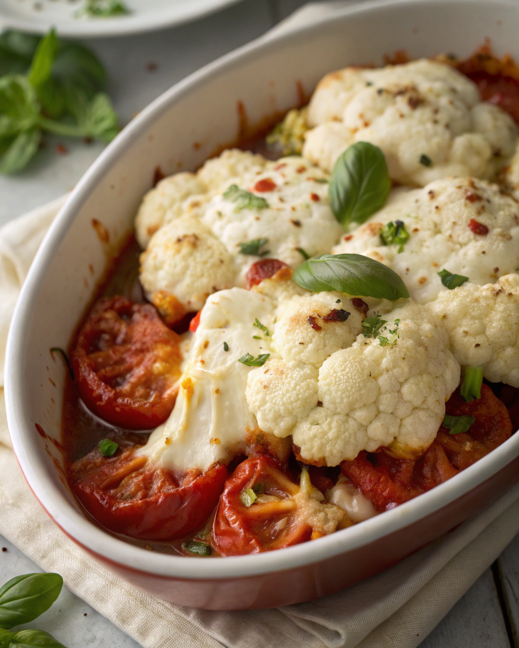 Chou-fleur gratiné à la tomate et mozzarella