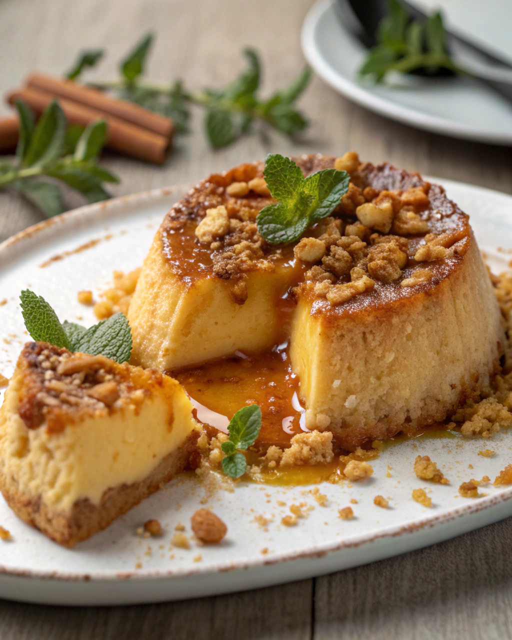 Gâteau crumble à la cannelle et pudding