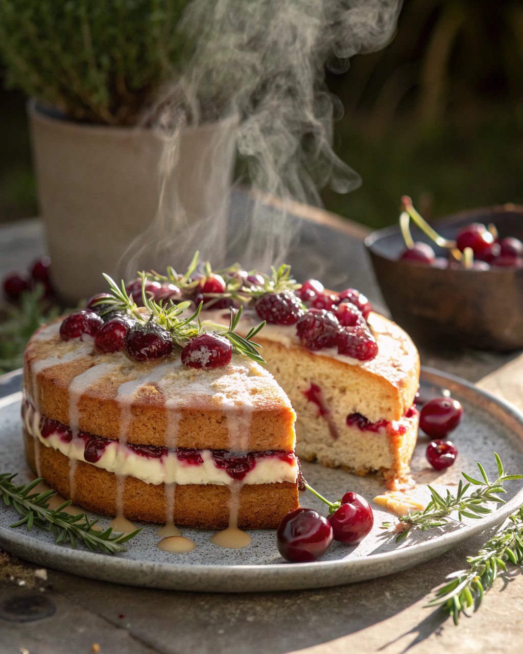 Gâteau aux cerises sur plaque