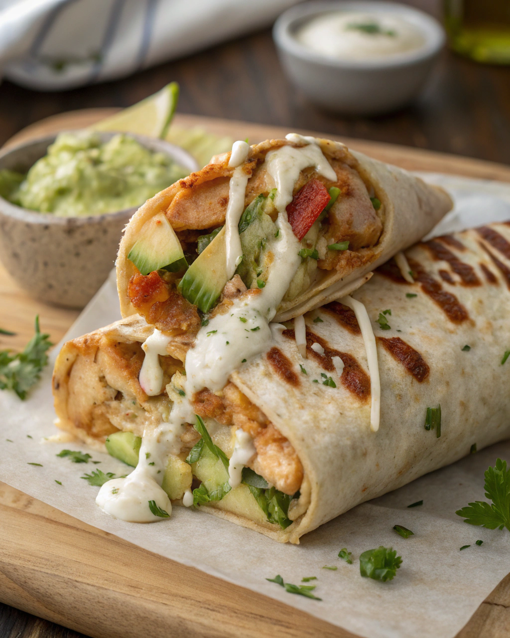 Burritos au Poulet, Avocat et Sauce Ranch